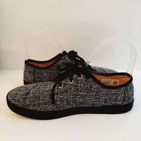 TOMS Paseo Tweed Fabric Lace-up Sneakers B&W Sz 7 - Picture 10 of 12